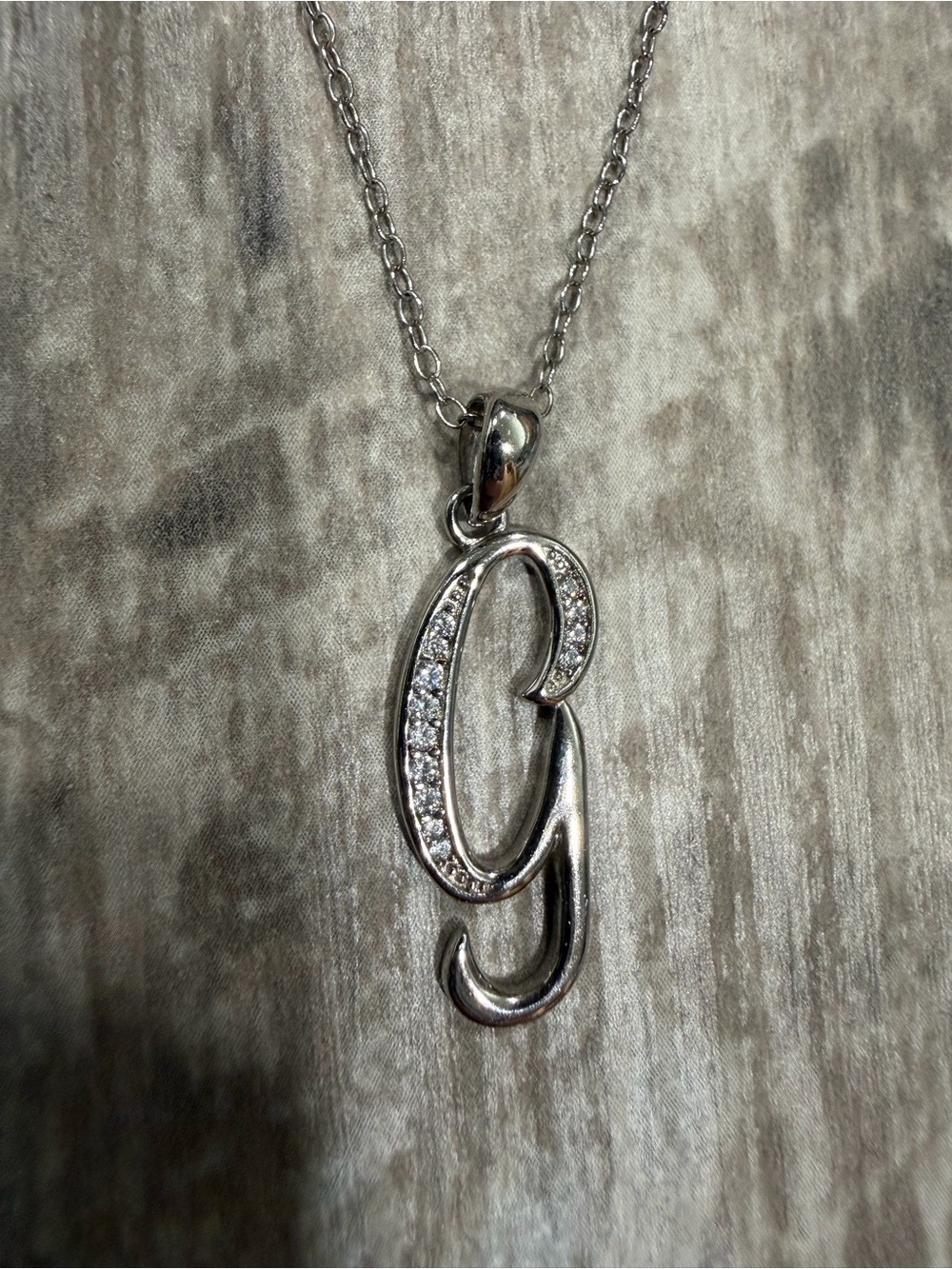 Silver 'G' Initial Pendant Necklace with Clear Stones